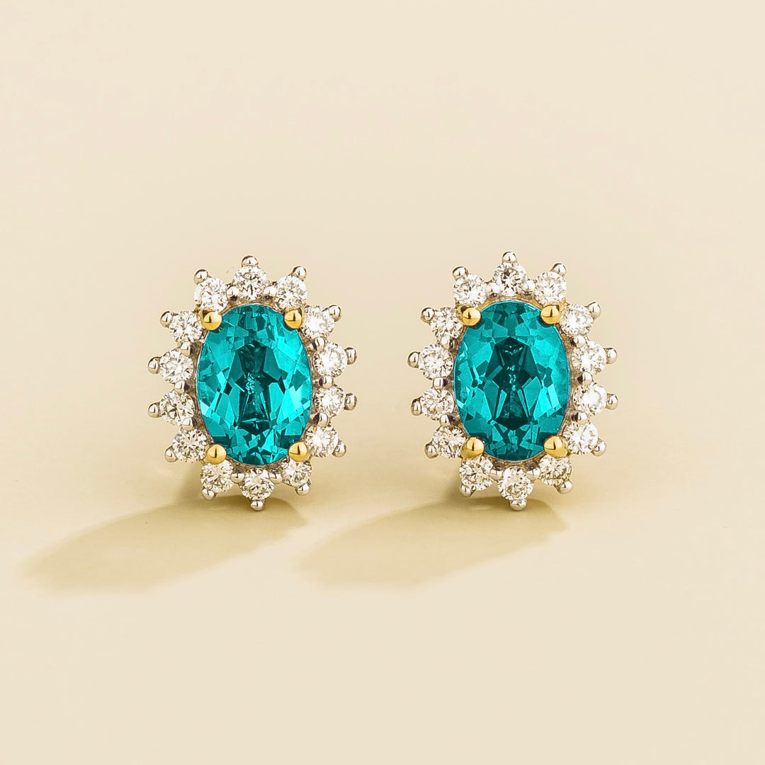 Divo Gold Earrings Set With Paraiba Sapphire & Diamond