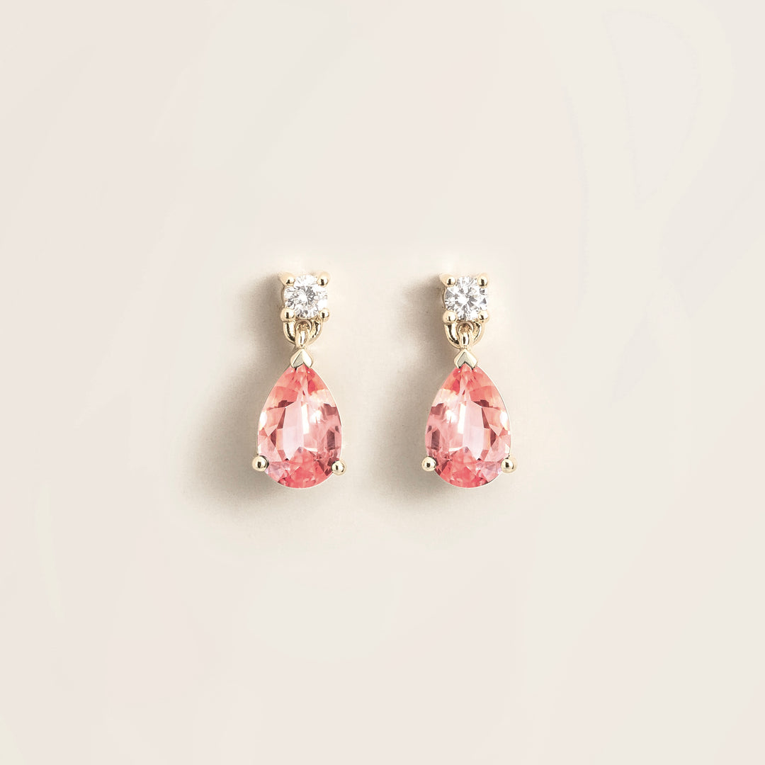 Pisa white gold earrings set with Padparadscha sapphire & Diamond