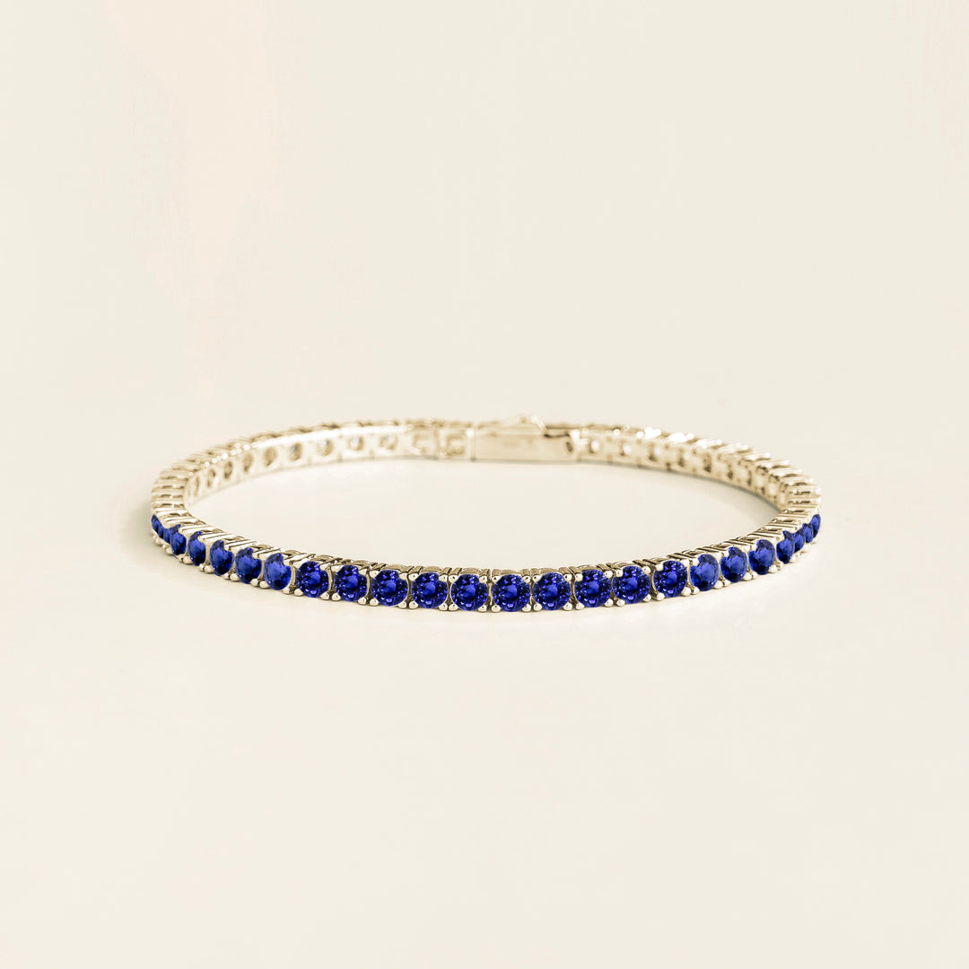 Ciclo white gold tennis bracelet set with Blue sapphire