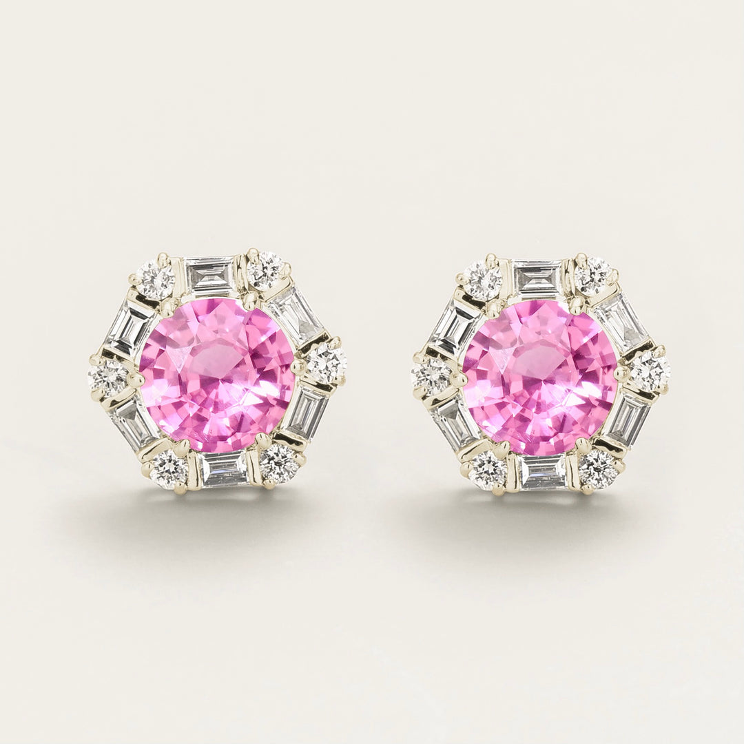 Melba White Gold Earrings Set With Pink Sapphire & Diamond