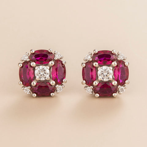 Emerald Earrings Juvetti Jewellery London Pristi White Gold Earrings Diamond and Ruby