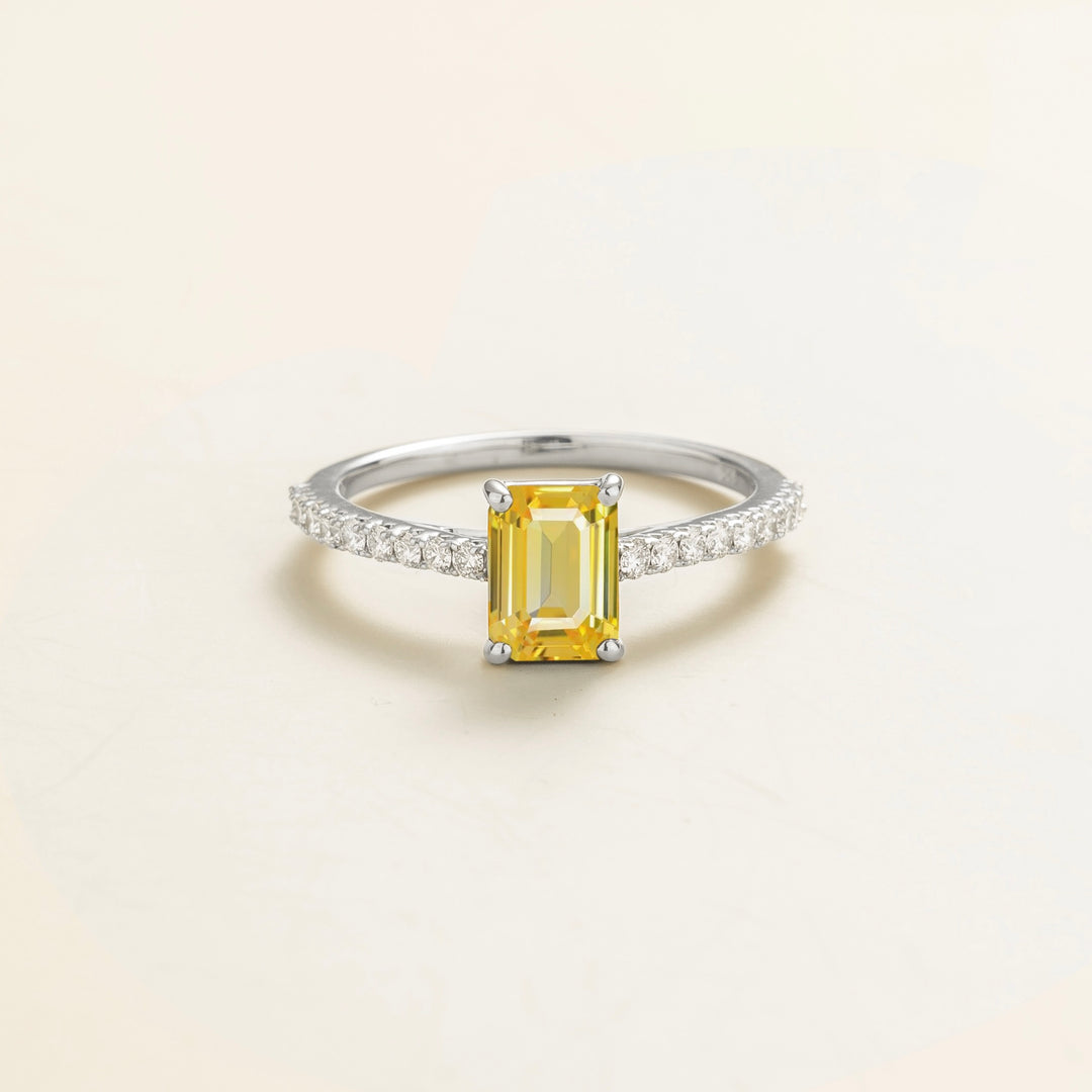 Thamani White Gold Ring In Yellow Sapphire & Diamond