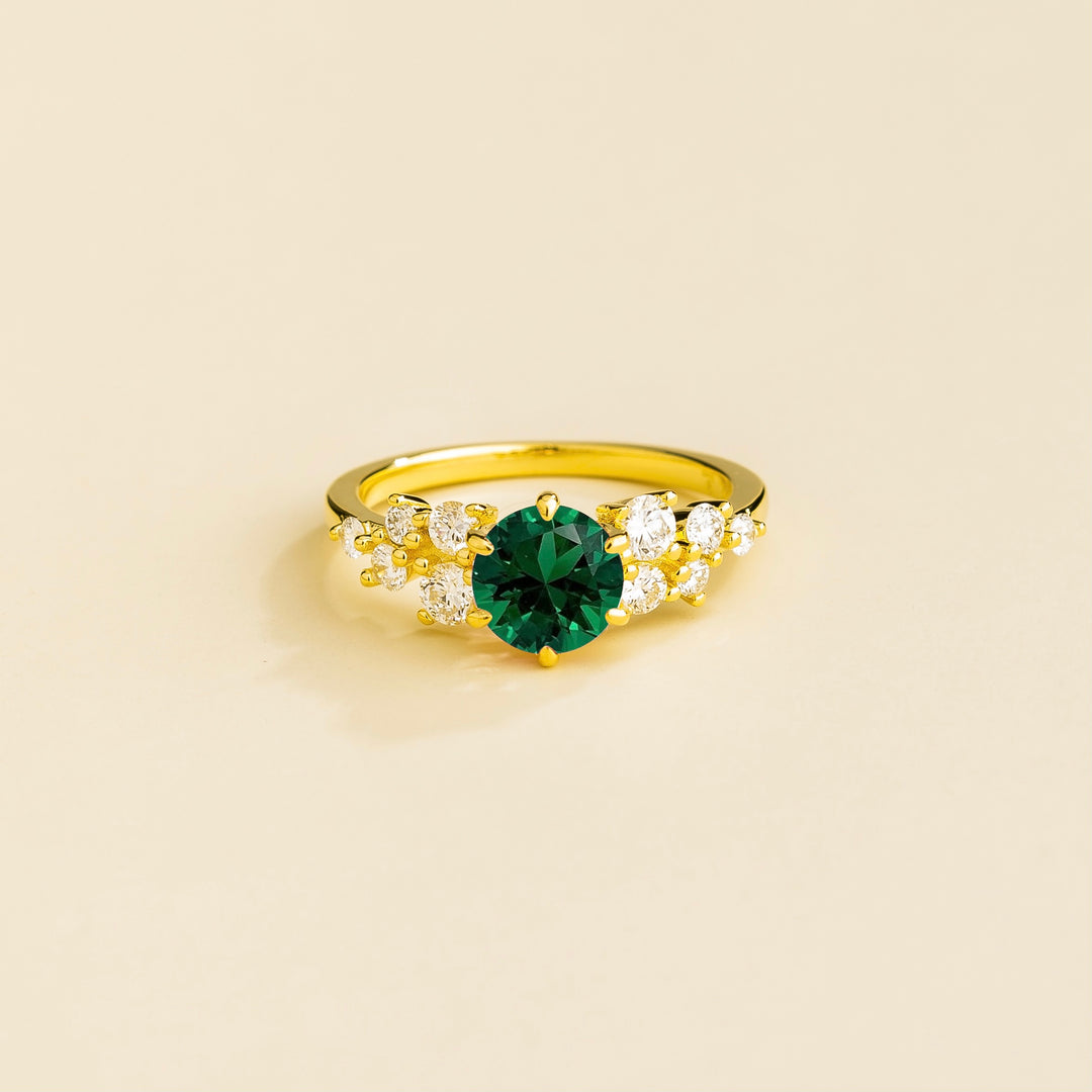 Floret gold ring in Emerald & Diamonds