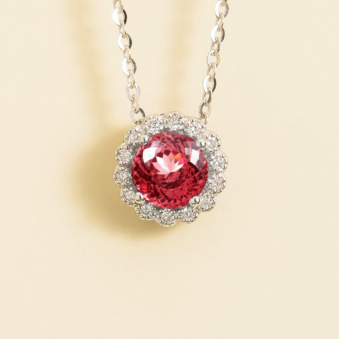 Solen White Gold Necklace Set With Padparadscha Sapphire & Diamond