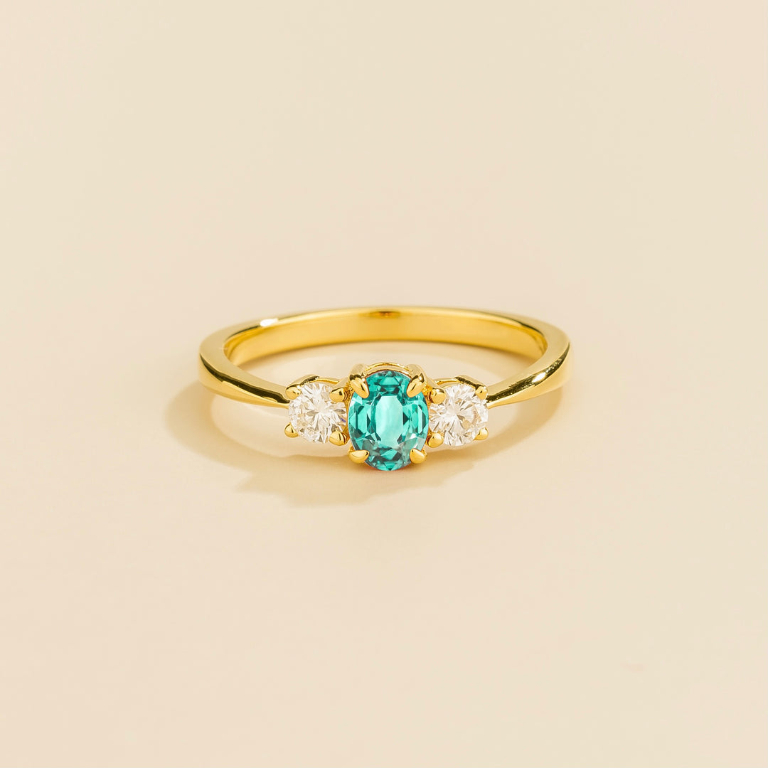 Boble gold ring set with Paraiba sapphire and Diamonds