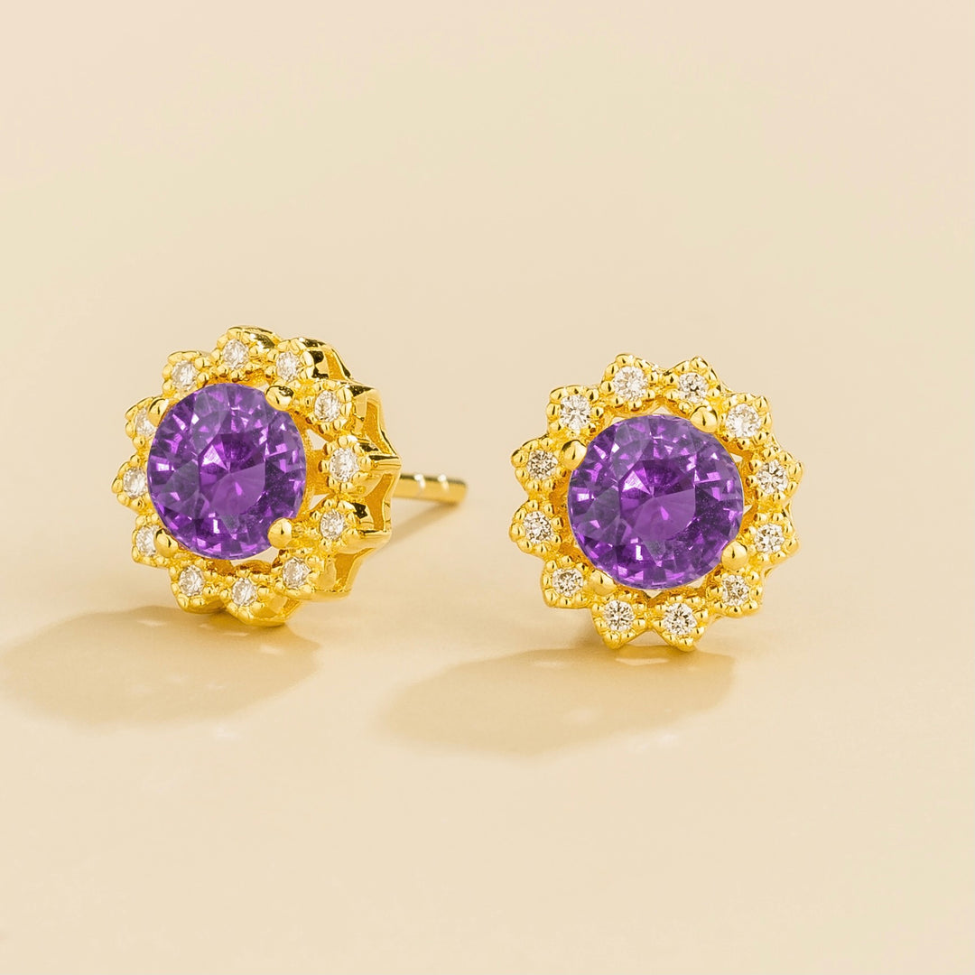 Solen Gold Earrings Set With Purple Sapphire & Diamond