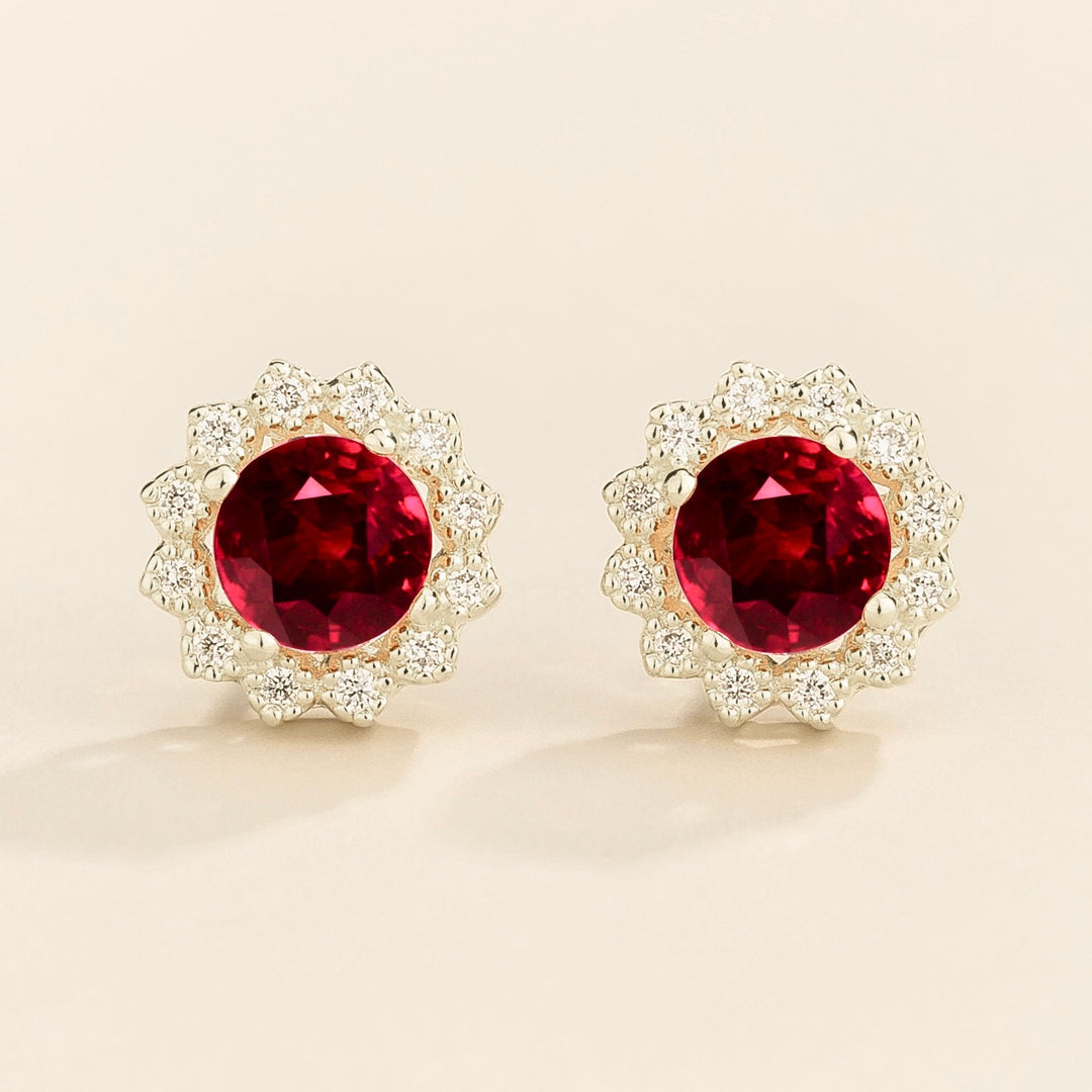 Solen White Gold Earrings Set With Ruby & Diamond