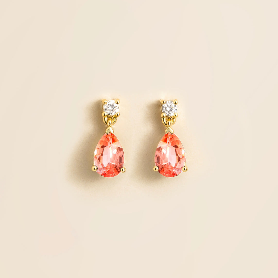 Pisa gold earrings set with Padparadscha sapphire & Diamond