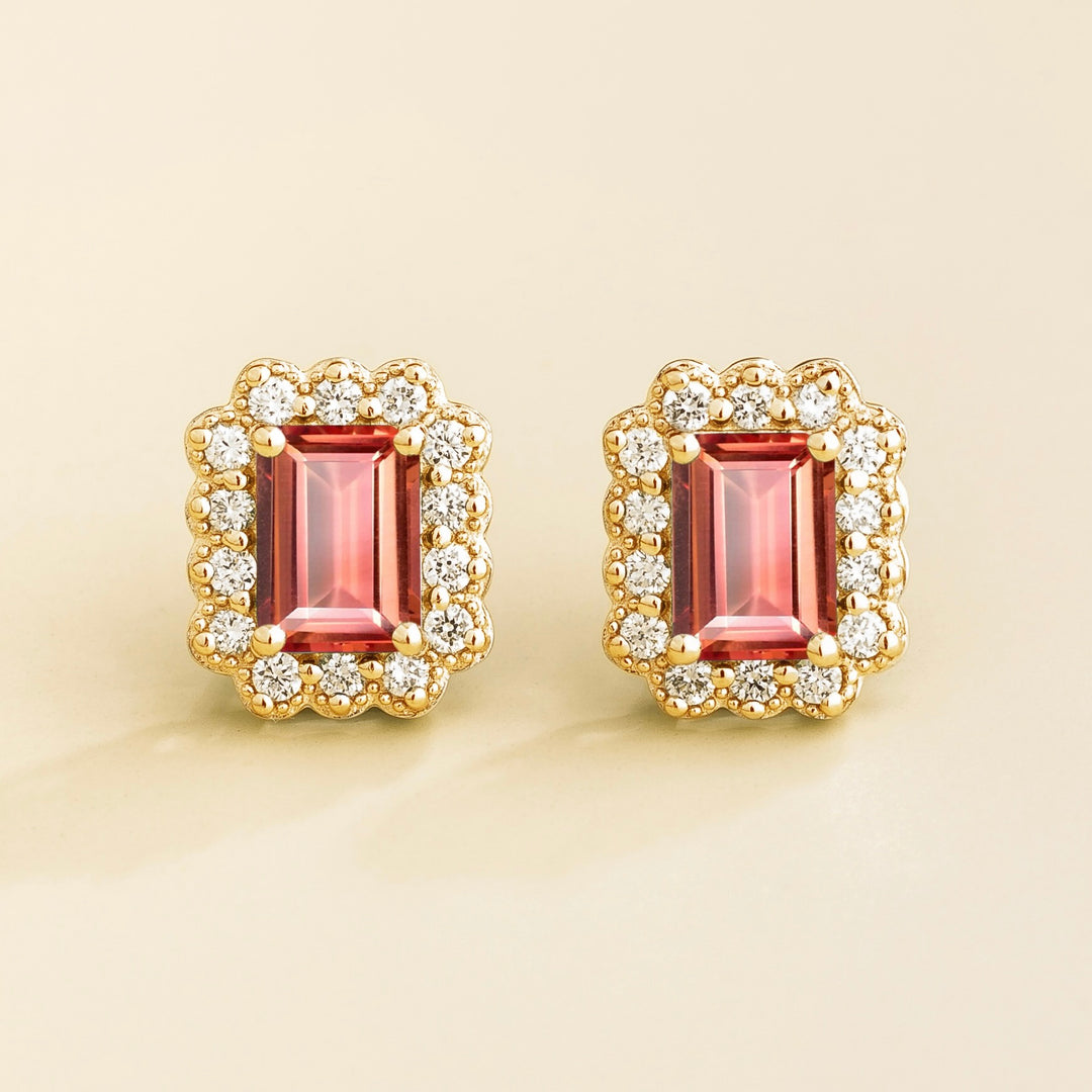 Verda Gold Earrings in Padparadscha sapphire & Diamond