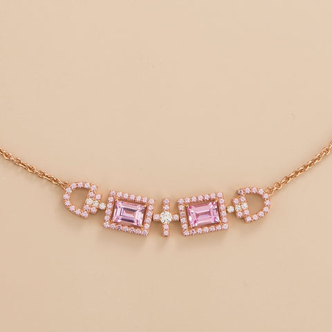 Ruby Necklace Juvetti Jewellery London Ciceris Rose Gold Necklace Pink Sapphire and Diamond