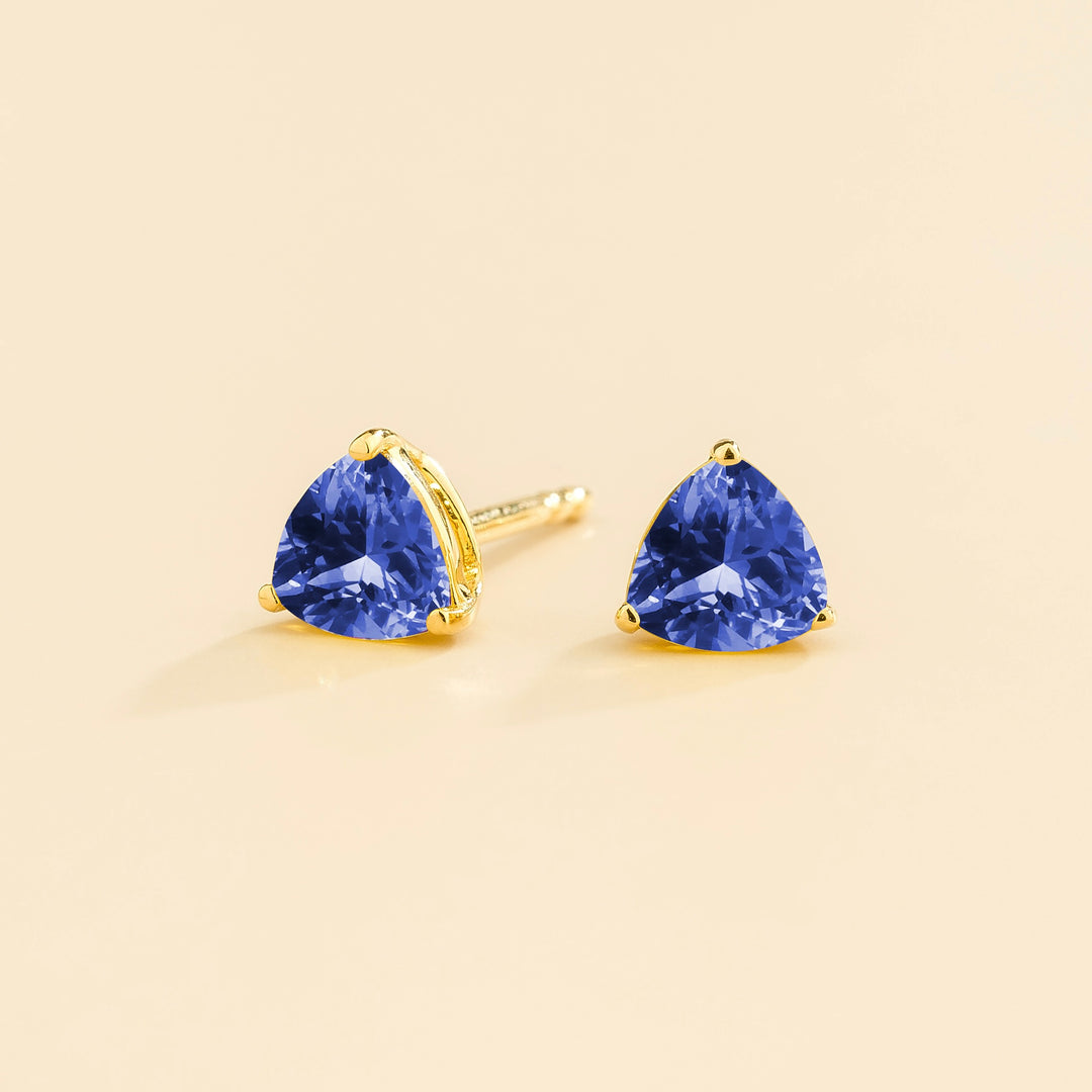 Trillion gold earrings set with Blue sapphire