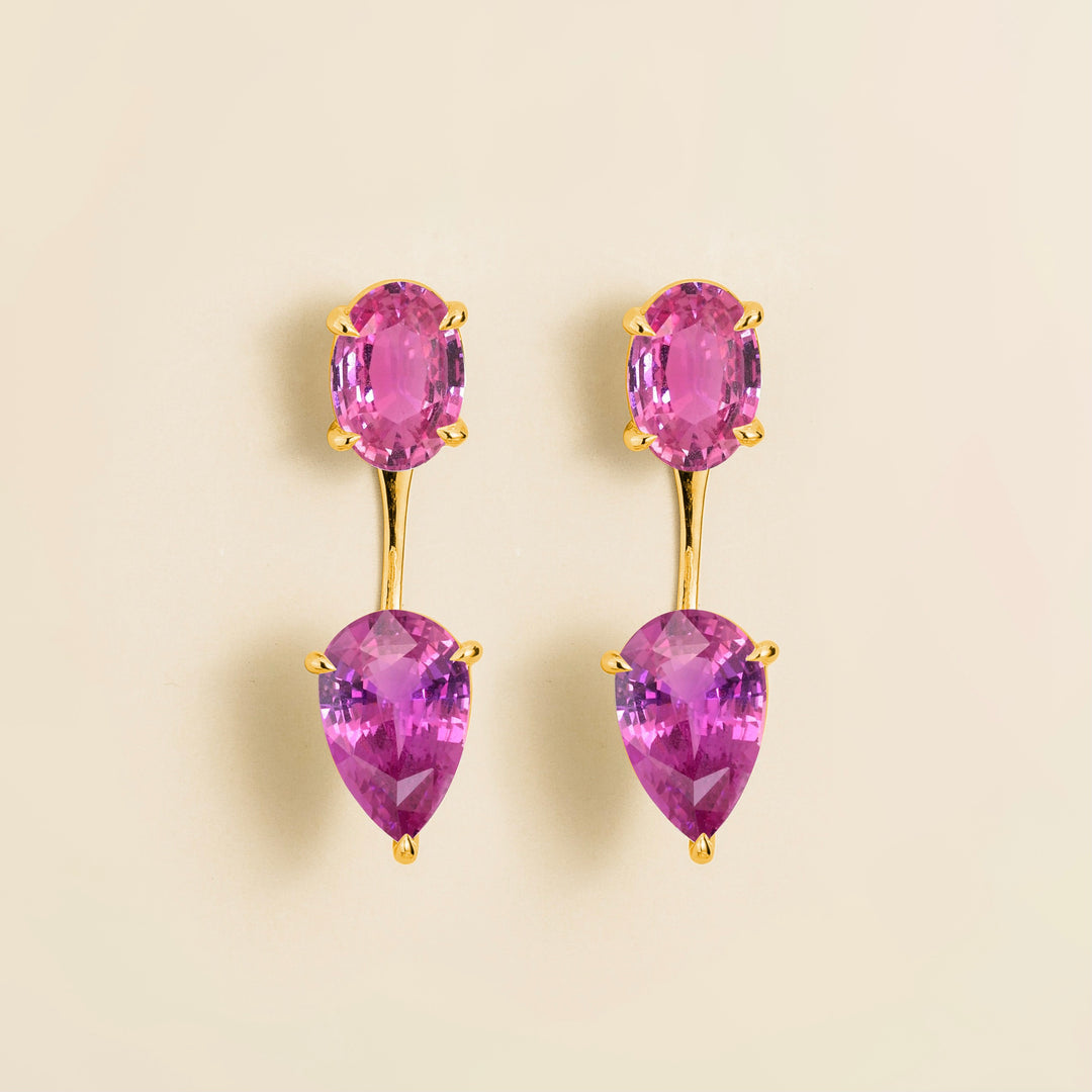 Juli gold earrings set with Pink sapphires