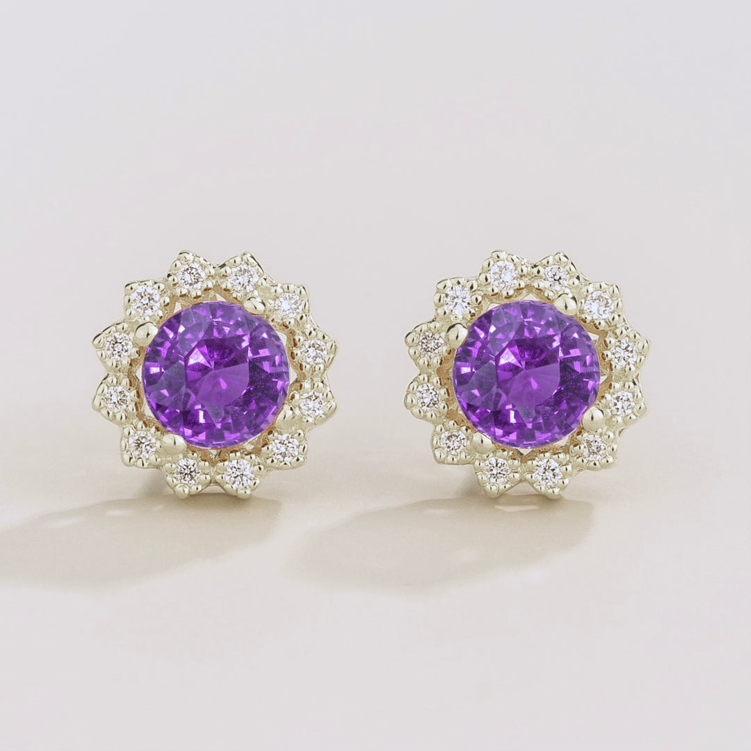 Solen White Gold Earrings Set With Purple Sapphire & Diamond