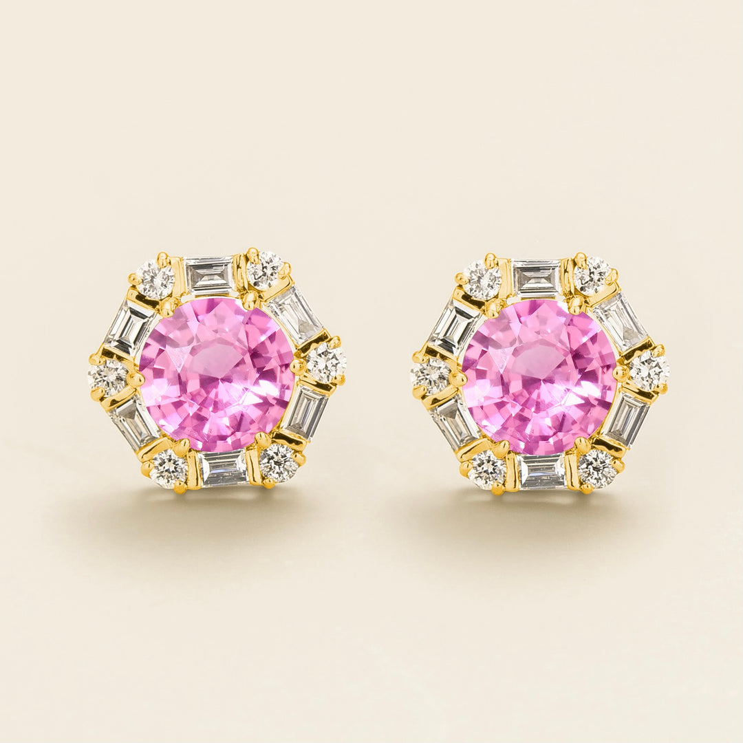 Melba Gold Earrings Set With Pink Sapphire & Diamond