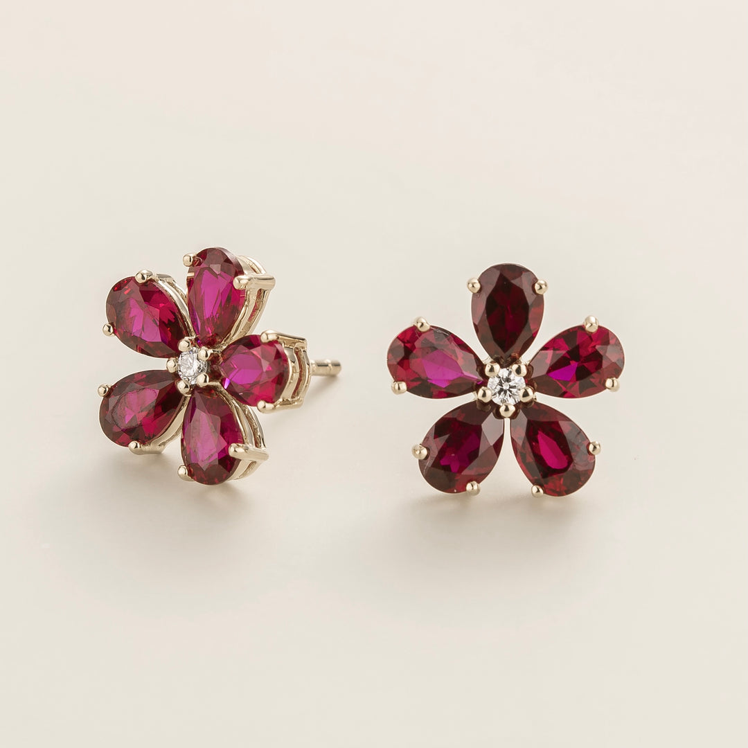 Florea White Gold Earrings Ruby & Diamond