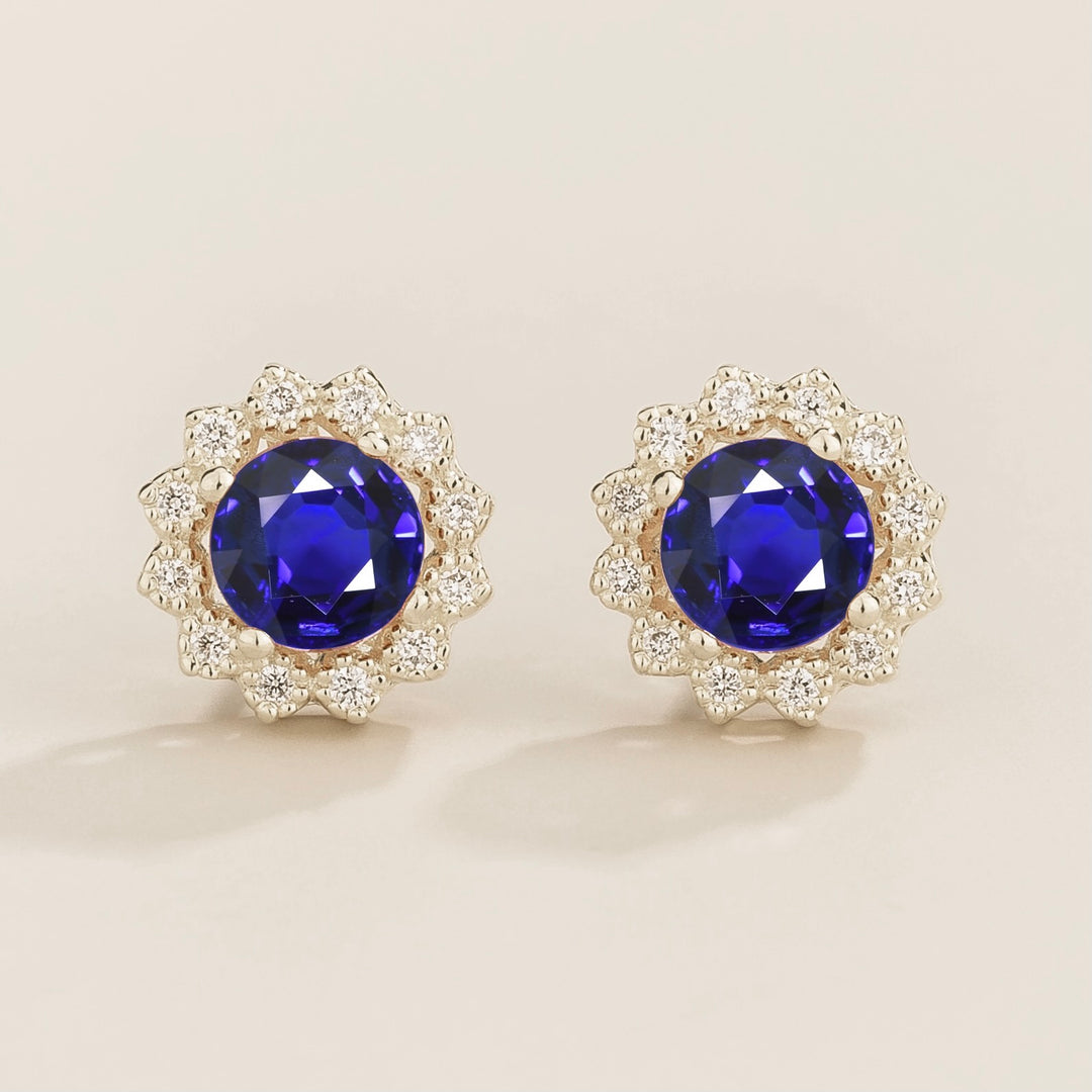 Solen White Gold Earrings Set With Blue Sapphire & Diamond