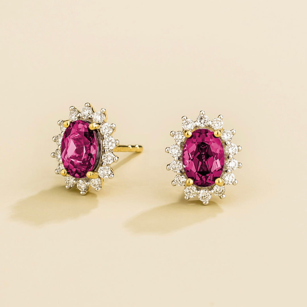 Divo Gold Earrings Set With Vivid Pink Sapphire & Diamond