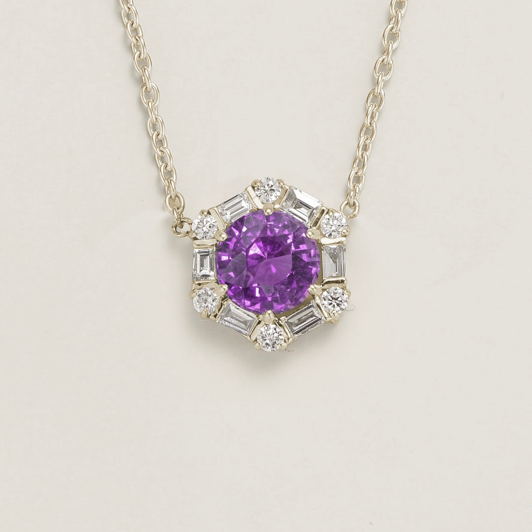 Melba White Gold Necklace Set With Purple Sapphire & Diamond