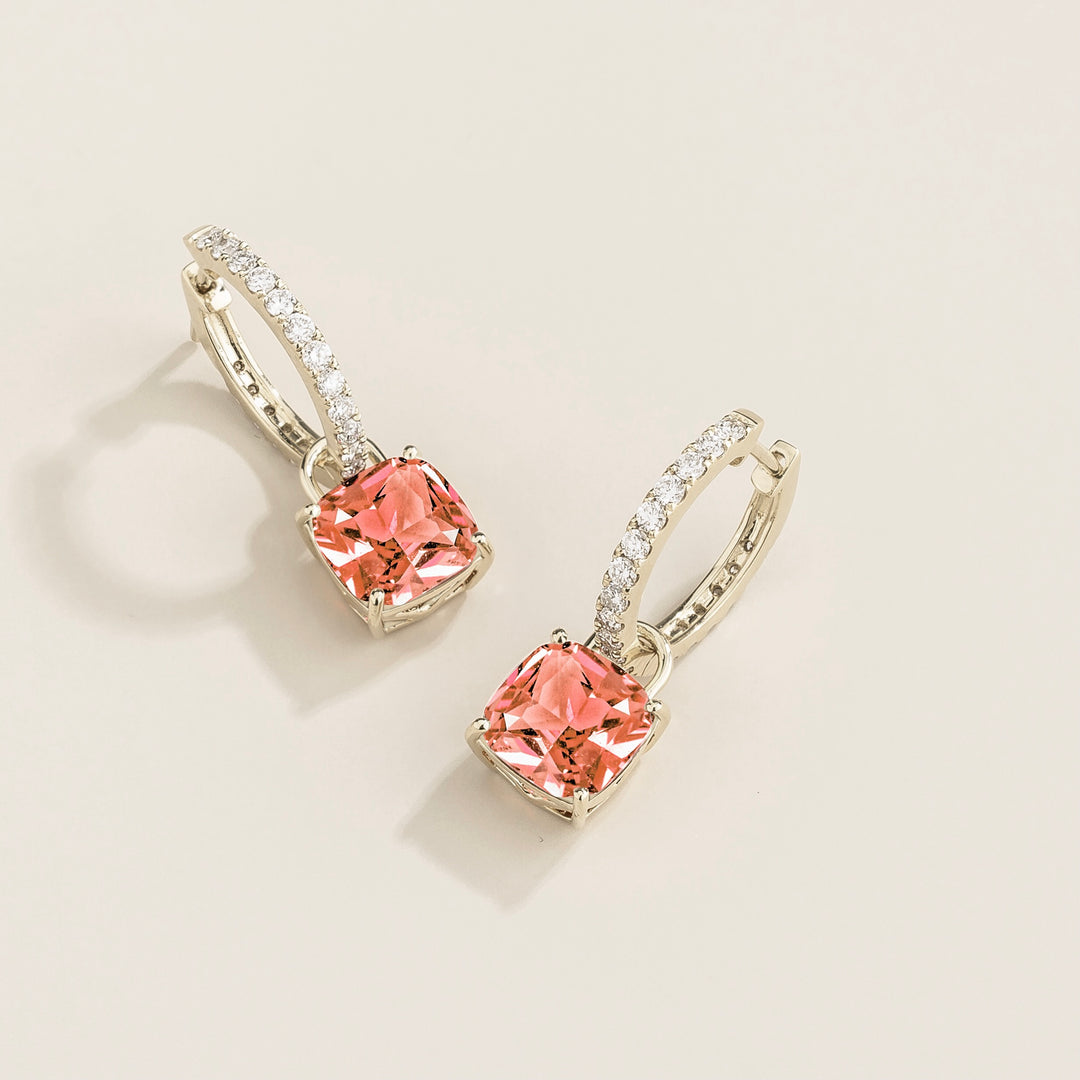 Oreol White Gold Earrings Set With Padparadscha Sapphire & Diamond