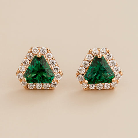 Emerald Earrings Juvetti Jewellery London Diana Rose Gold Earrings Emerald and Diamond