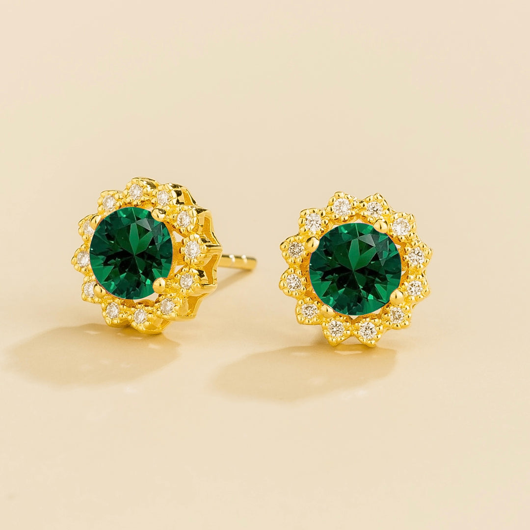 Solen Gold Earrings Set With Emerald & Diamond