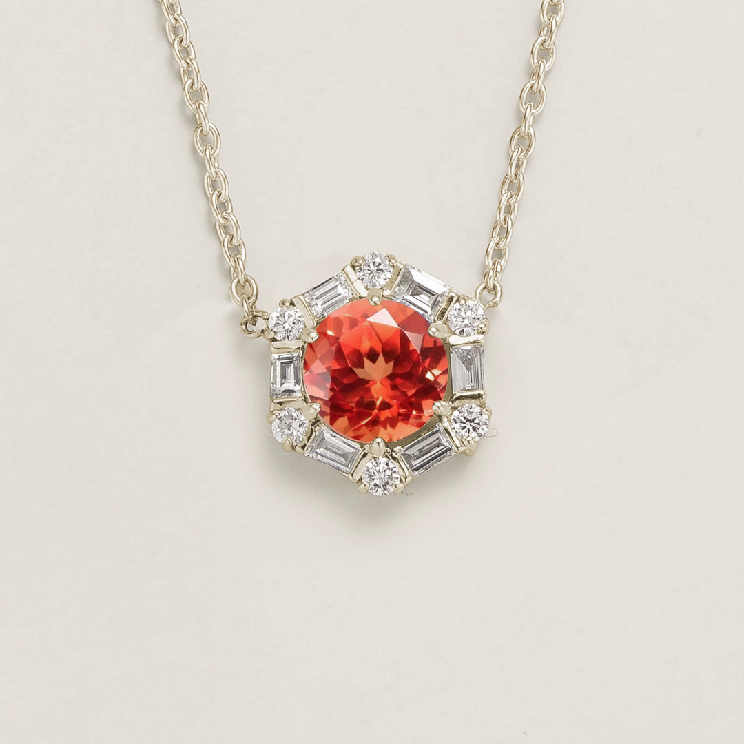 Melba White Gold Necklace Set With Padparadscha Sapphire & Diamond