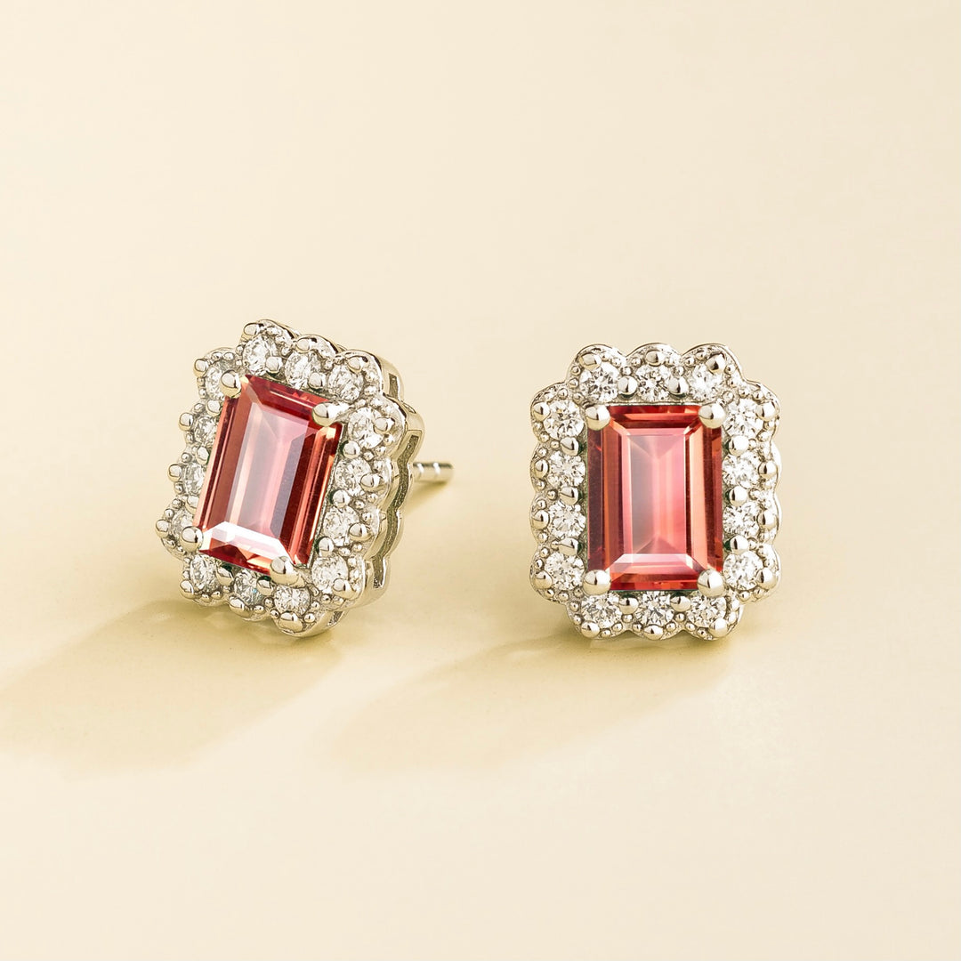 Verda White Gold Earrings in Padparadscha Sapphire & Diamond