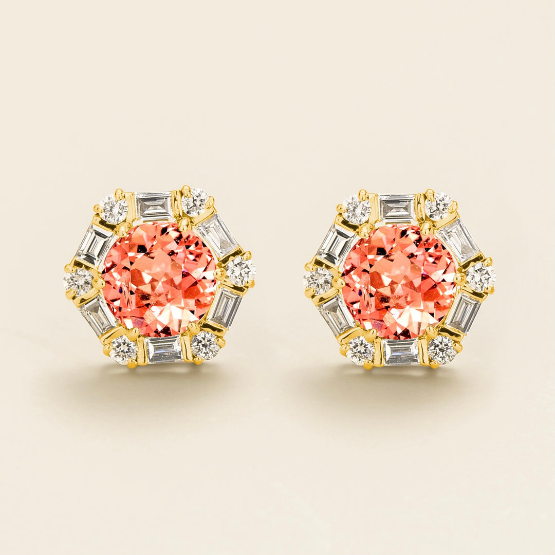 Melba Gold Earrings Set With Padparadscha Sapphire & Diamond