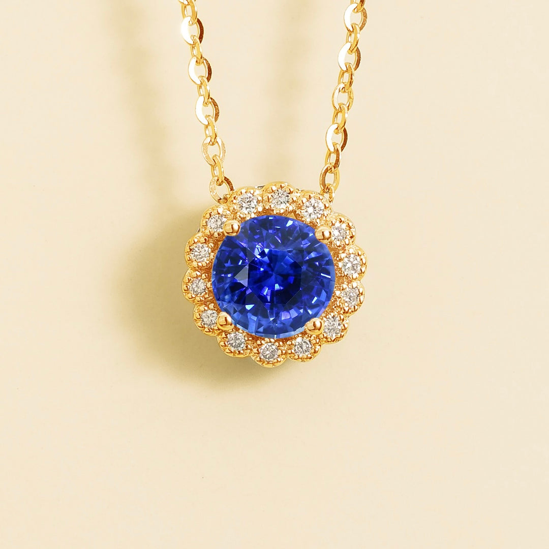 Solen Gold Necklace Set With Blue Sapphire & Diamond