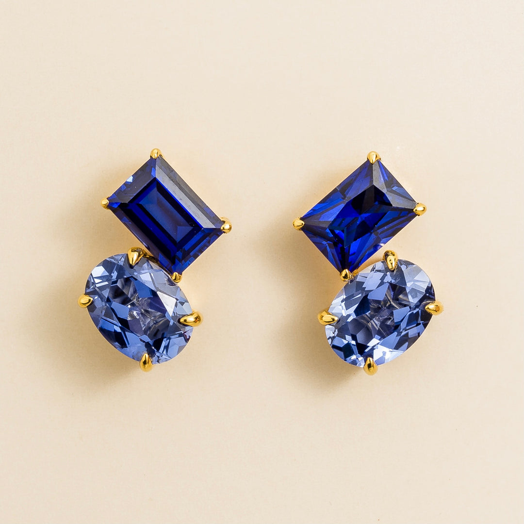 Buchon gold earrings set with Blue sapphire