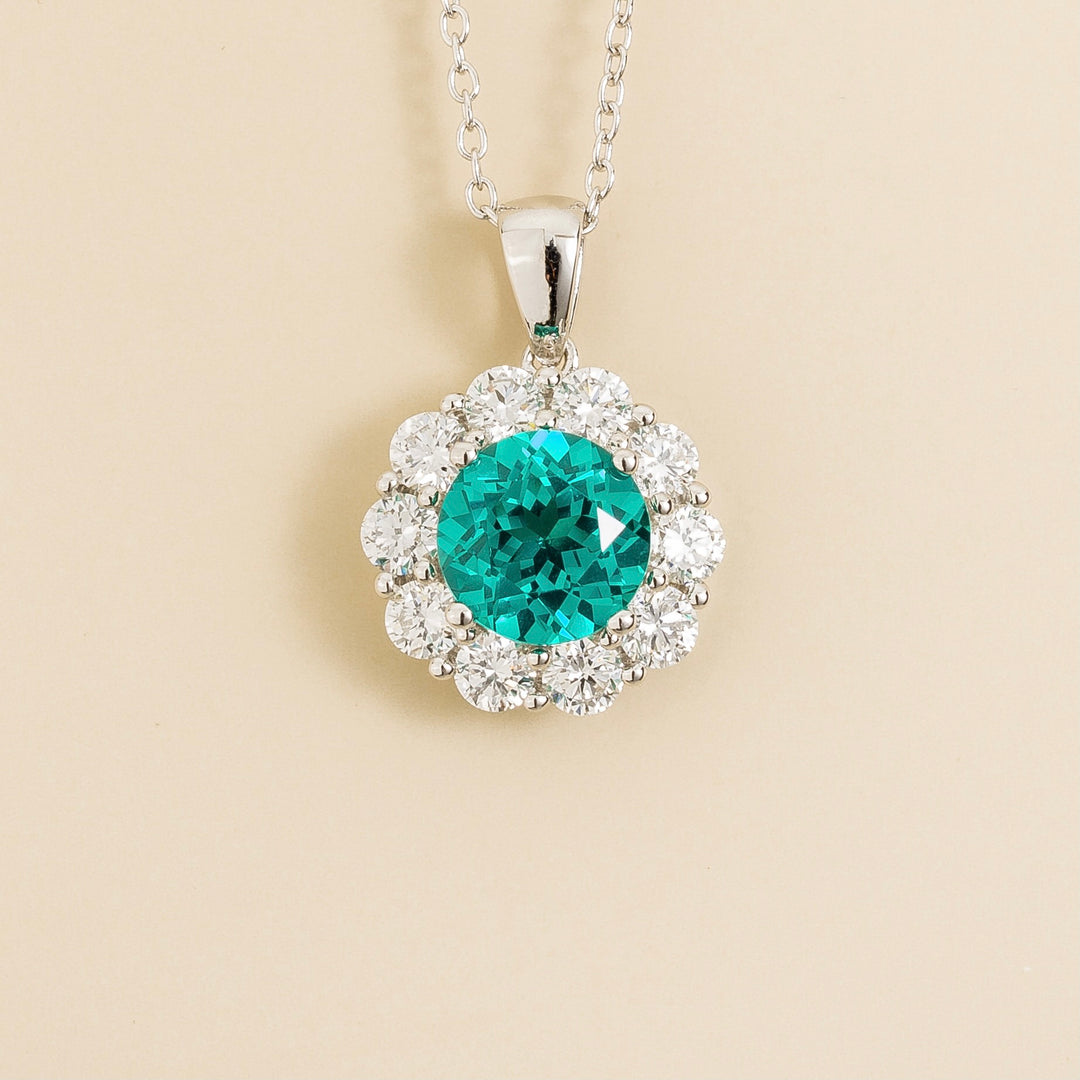 Floret White Gold Necklace Set With Paraiba Sapphire & Diamond