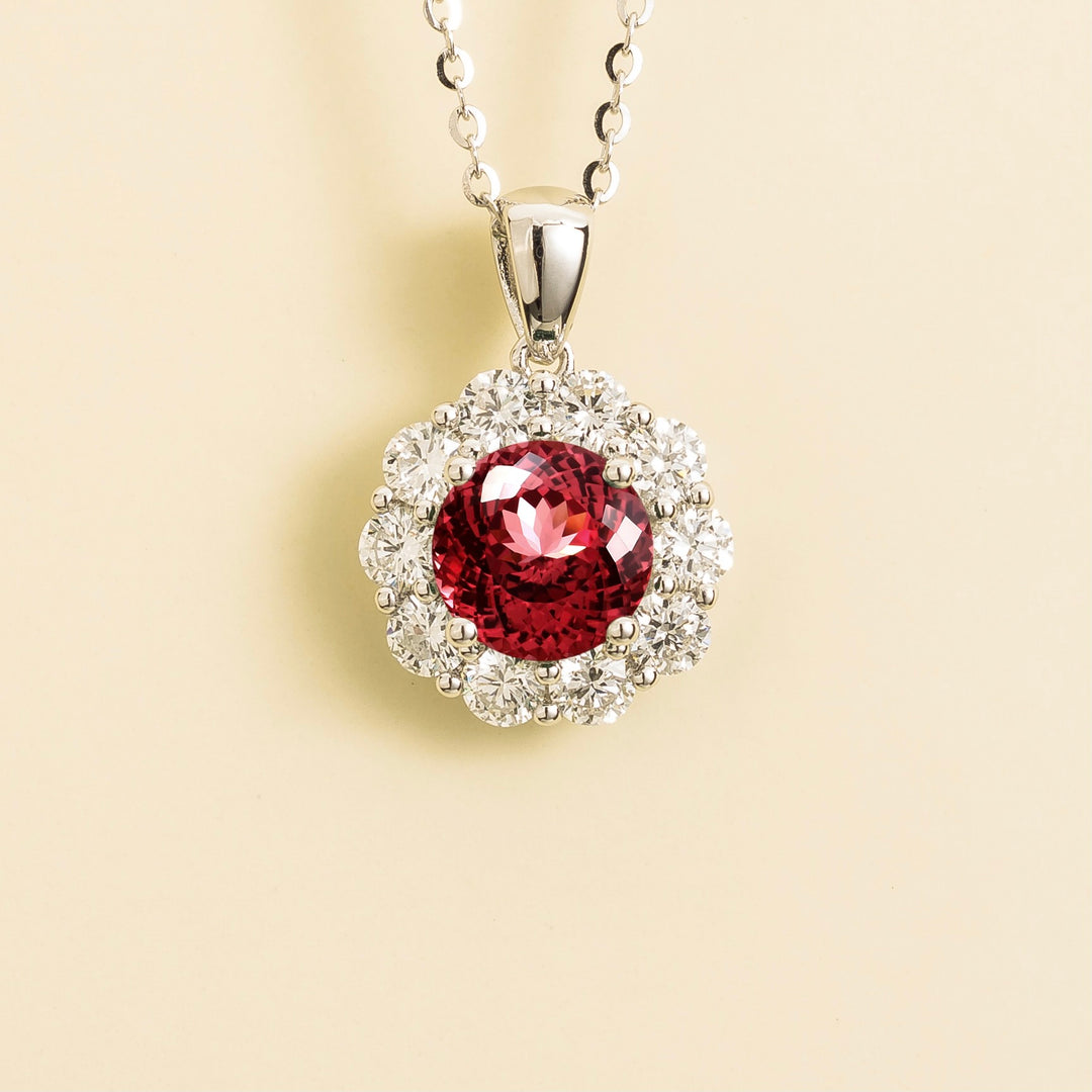 Floret White Gold Necklace Set With Ruby & Diamond