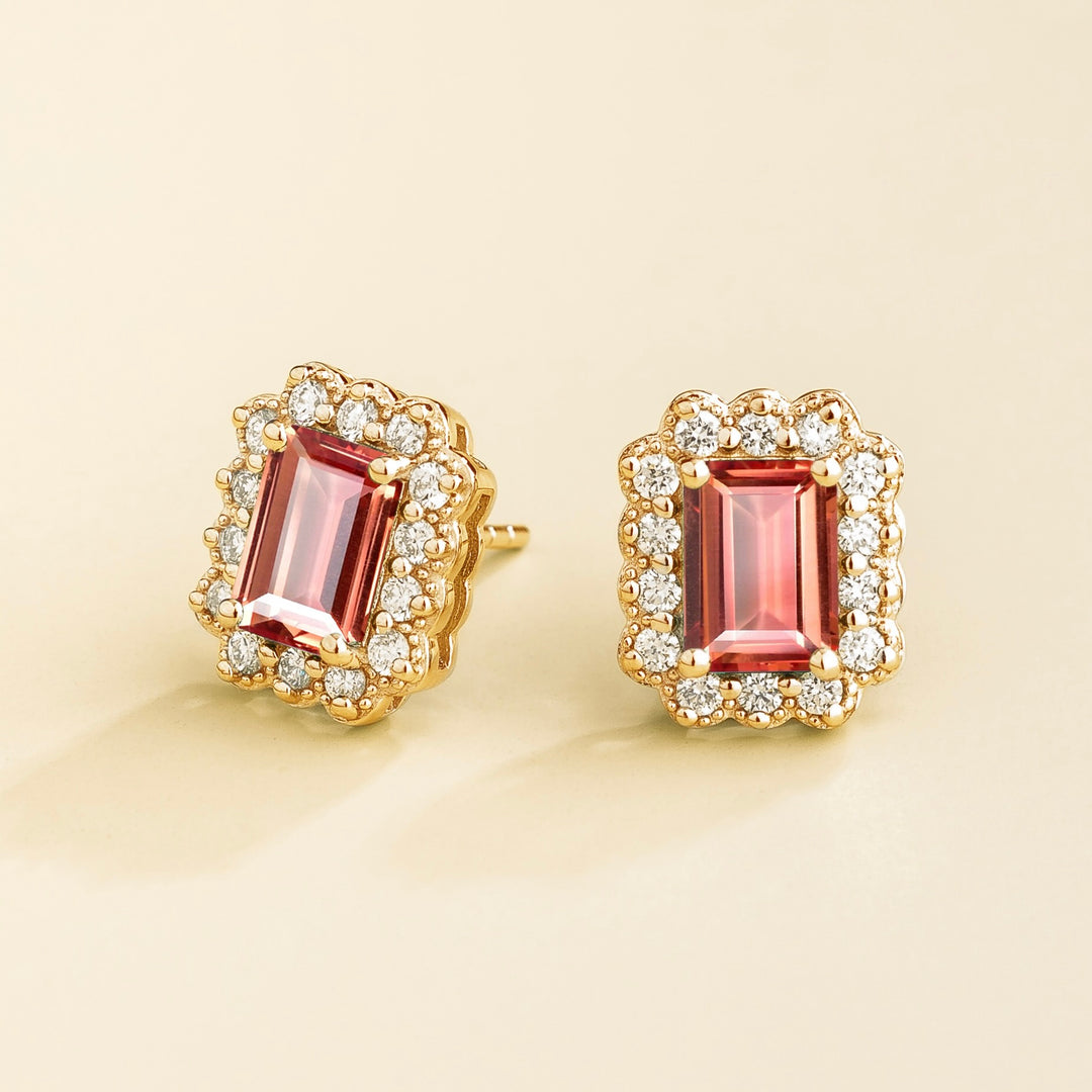 Verda Gold Earrings in Padparadscha sapphire & Diamond