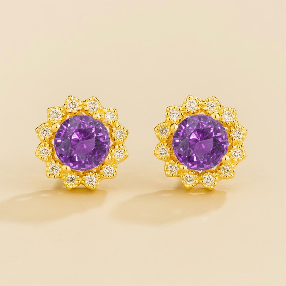 Solen Gold Earrings Set With Purple Sapphire & Diamond