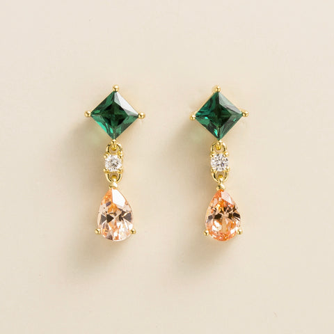 Emerald Earrings Juvetti Jewellery London Ori Gold Earrings In Emerald, Diamond and Champagne Sapphire