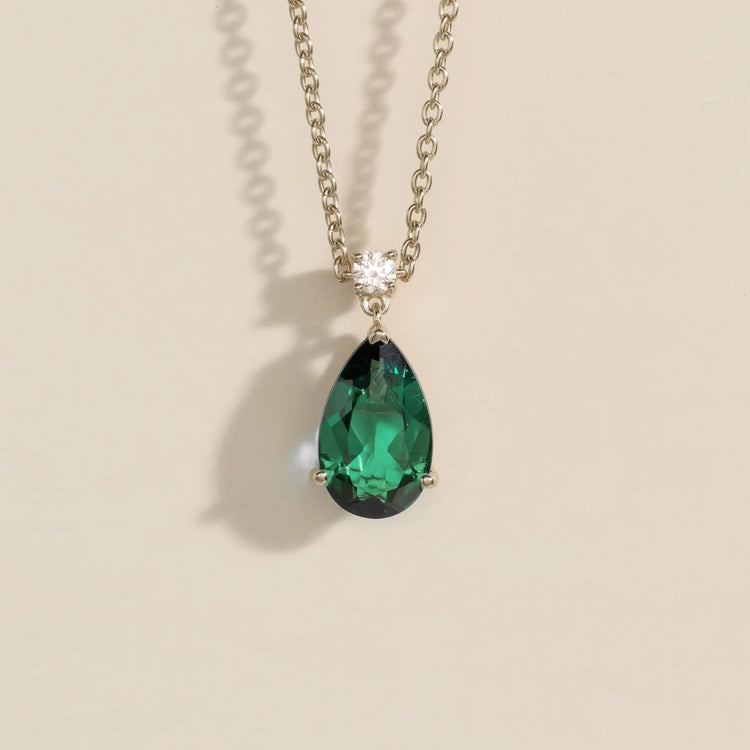 Emerald Earrings Juvetti Jewellery London Ori Pear Drop Large Pendant Necklace In Emerald and Diamond Set In White Gold