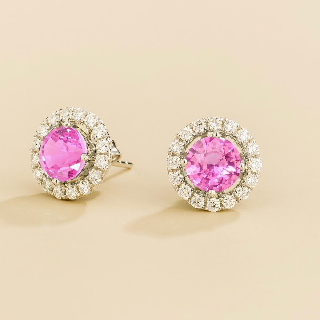 Floret White Gold Earrings Set With Pink Sapphire & Diamond