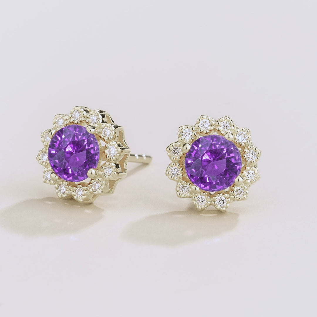 Solen White Gold Earrings Set With Purple Sapphire & Diamond