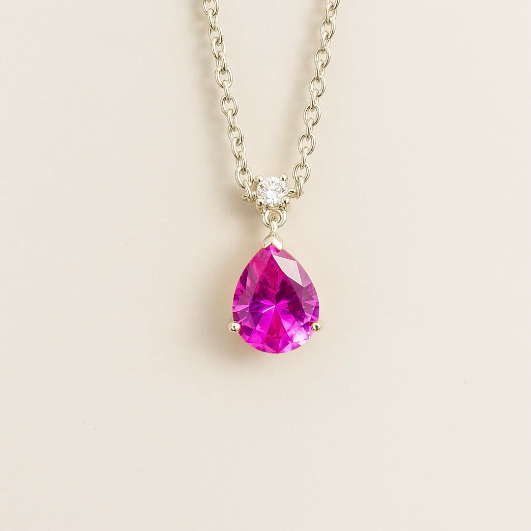 Ori medium pendant necklace in Vivid Pink Sapphire & Diamond set in White gold