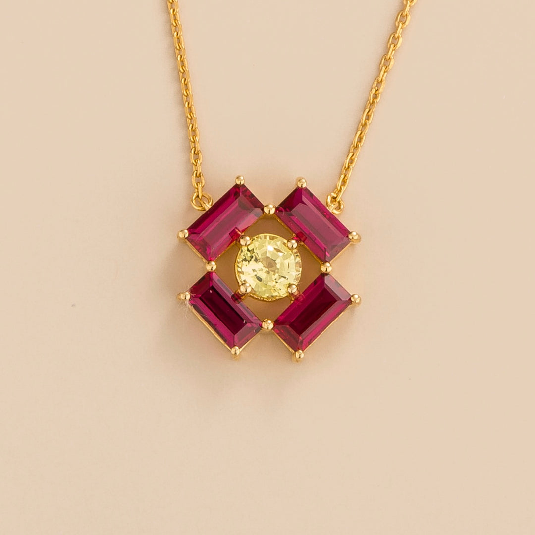 Oua pendant necklace in Yellow Sapphire & Ruby set in Gold