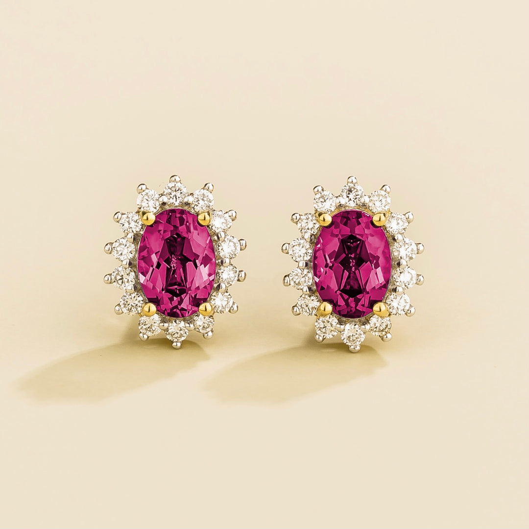 Divo Gold Earrings Set With Vivid Pink Sapphire & Diamond