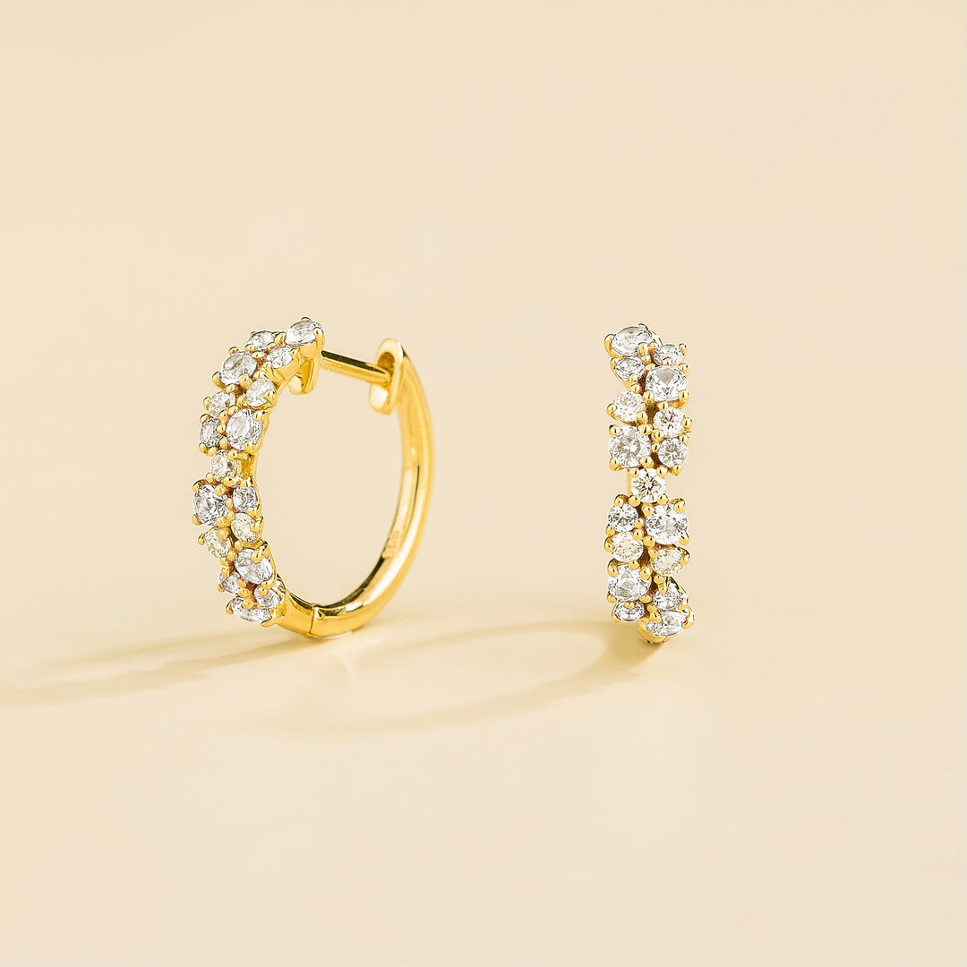 Starry Gold Huggie Earrings set with Diamonds