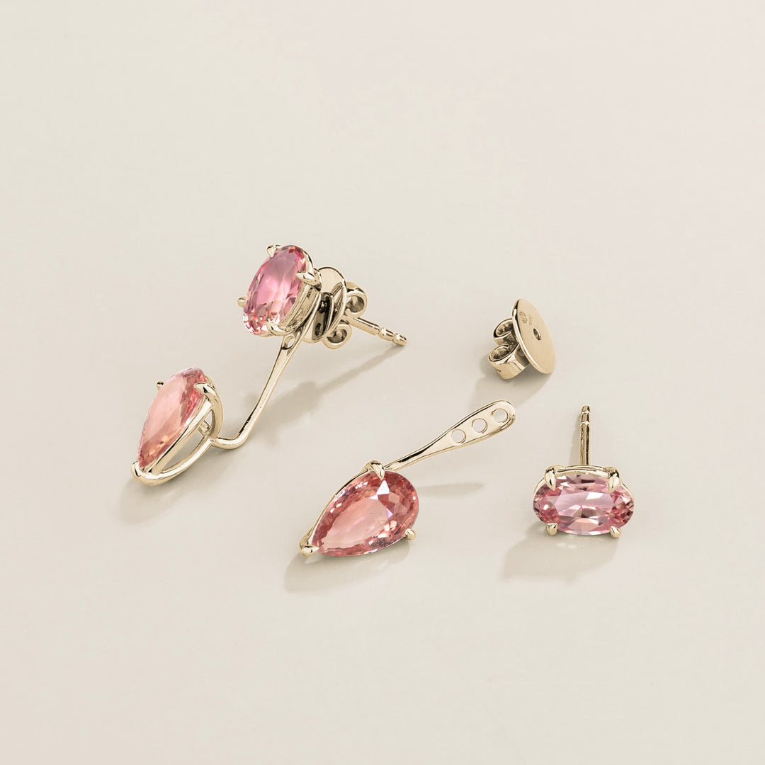 Juli white gold earrings set with Padparadscha sapphires