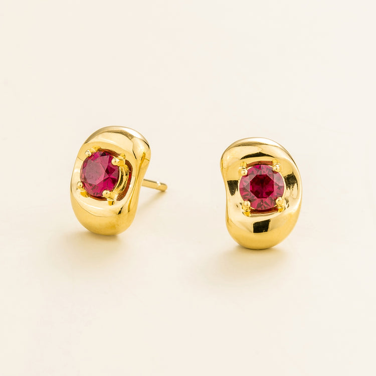 Fava Gold Earrings Set With Ruby Jewellery From London