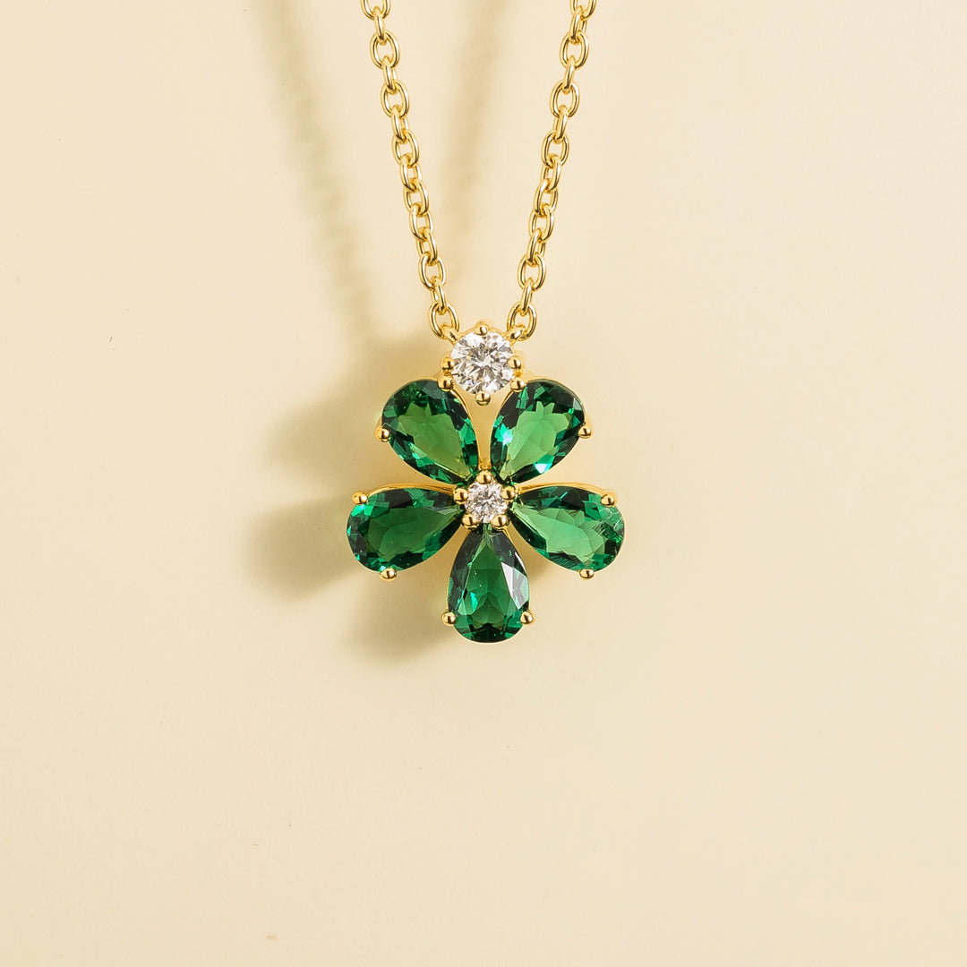 Florea Gold Necklace Emerald and Diamond By Juvetti Online Jewellery London