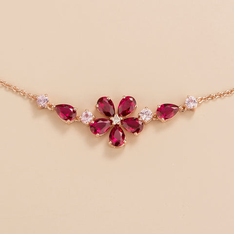 Ruby Necklace Juvetti Jewellery London Florea Rose Gold Necklace Ruby, Pink Sapphire and Diamond