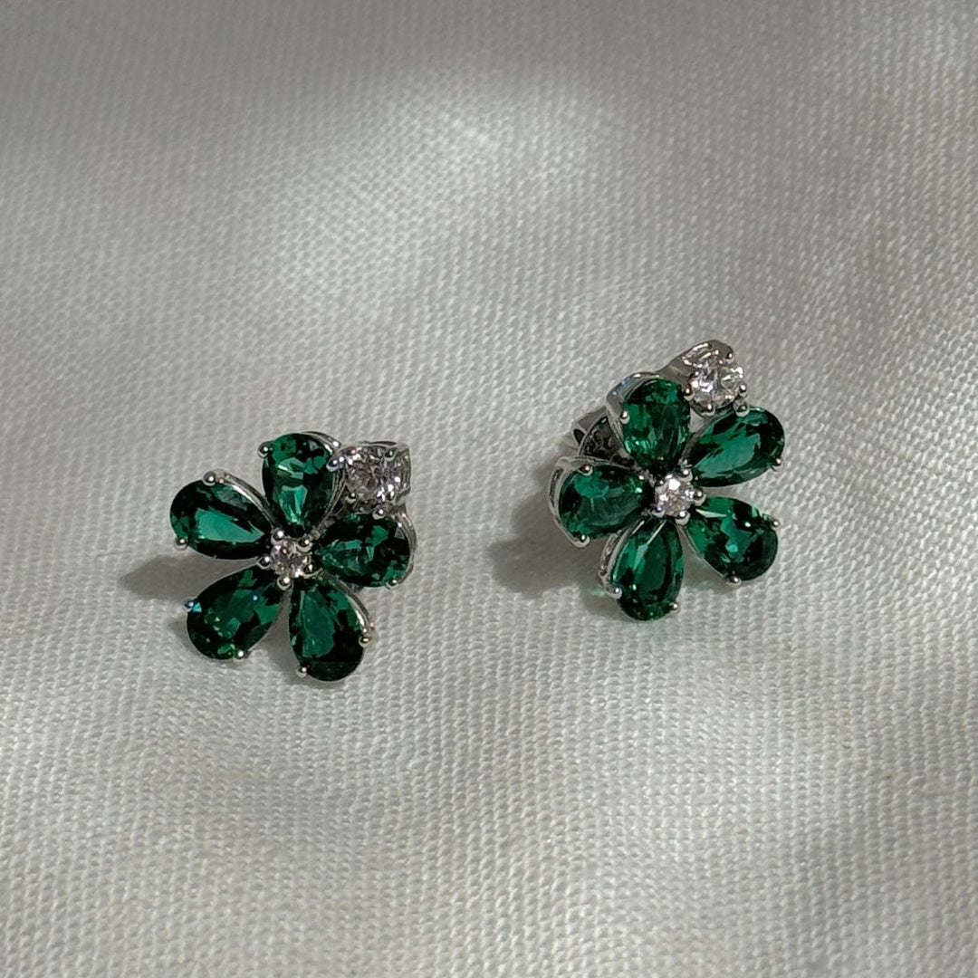 Florea White Gold Earrings Emerald & Diamond