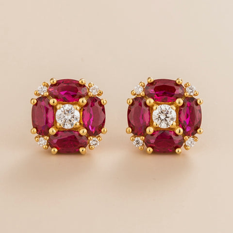 Emerald Earrings Juvetti Jewellery London Pristi Gold Earrings Diamond and Ruby