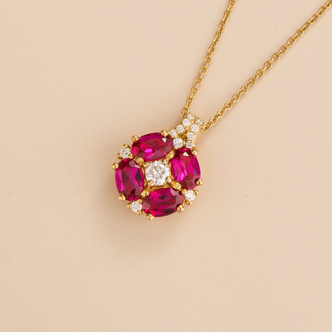 Ruby Necklace Juvetti Jewellery London Pristi Gold Necklace Diamond and Ruby