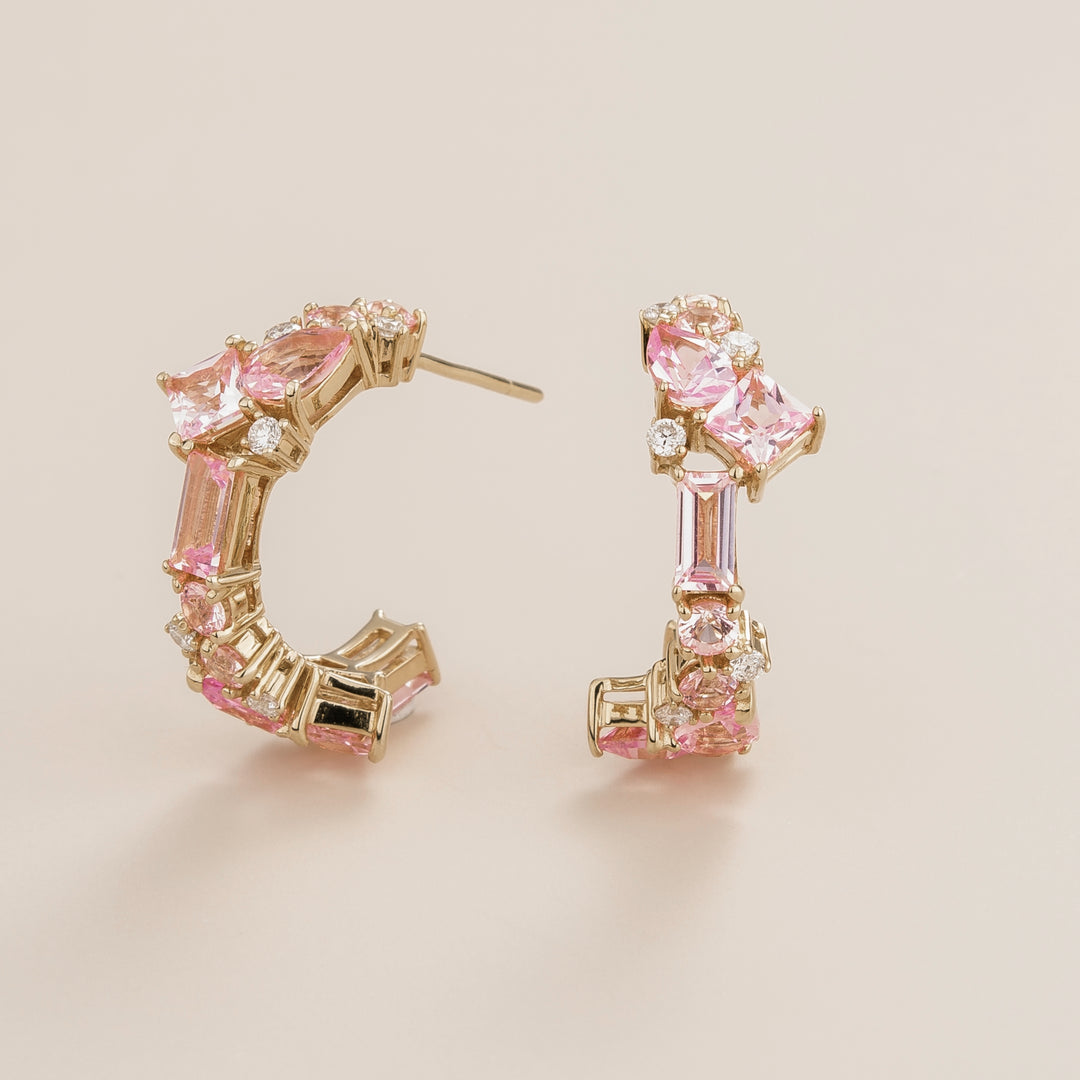 Lanna medium hoop earrings in Pink sapphire & Diamond set in white gold